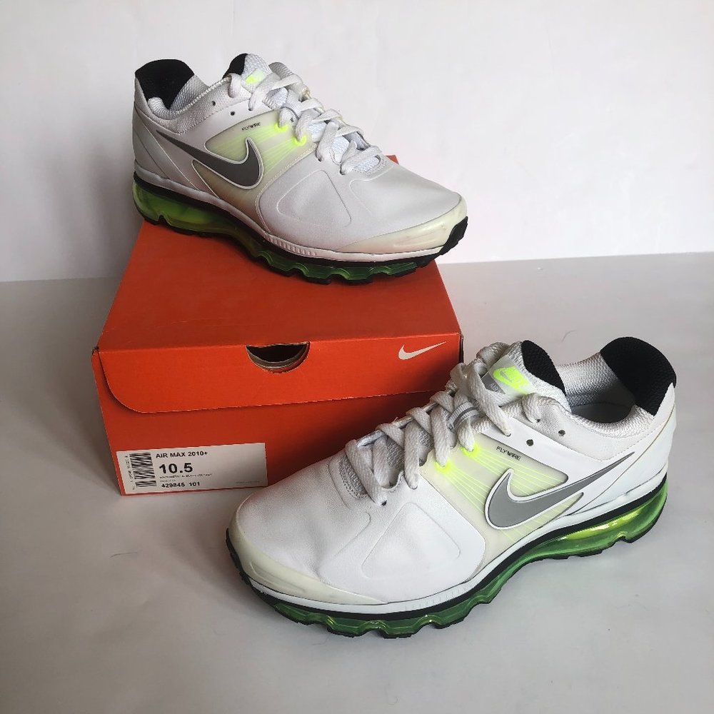 Nike Air Max 2010+ WHITE/METALLIC SILVER-VOLT-BLK 429845 101 Size Men 10.5